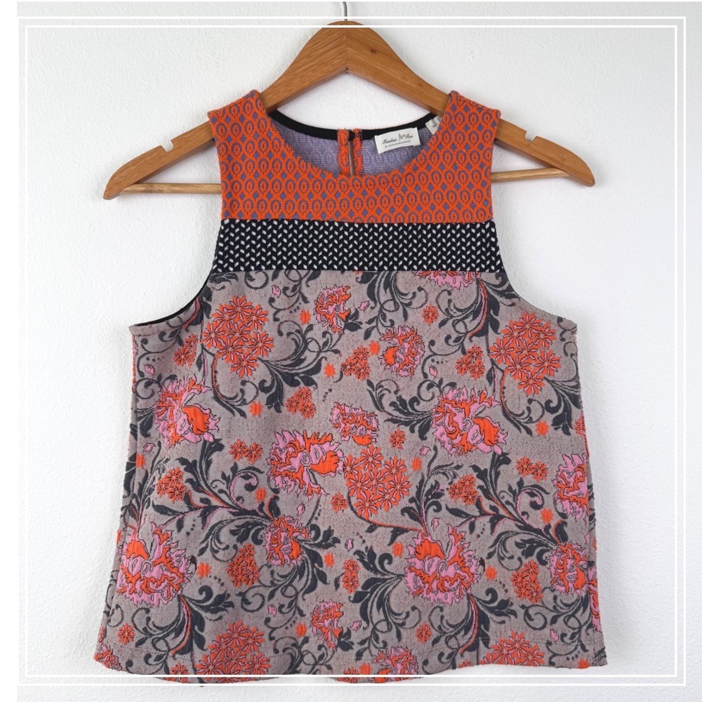 Meadow Rue Anthropologie Tank Top Womens XS Orange Floral Mixed Print Excellent